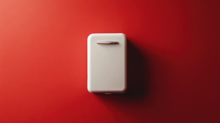 A captivating image of a stylish retro white refrigerator set against a bold red backdrop, perfect for modern kitchen decor and design inspiration.の素材