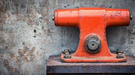 An industrial red piece of equipment set against a textured rusty metal surface creates a vintage aesthetic, perfect for adding character to design projects.の素材