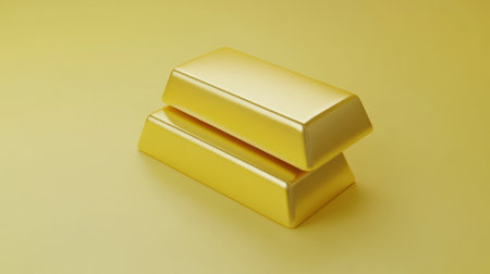 A captivating image of two gold bars resting on a smooth yellow backdrop, representing wealth and luxury in a minimalist artistic style. Perfect for finance and investment themes.の素材