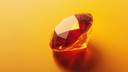 This stunning orange gemstone displays intricate facets that capture and reflect light beautifully against a vibrant yellow background, symbolizing luxury and elegance.の素材
