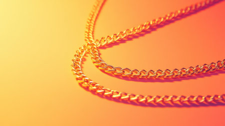 A stunning close-up of elegant gold chains artfully arranged against a vibrant background, perfect for showcasing luxury fashion and jewelry trends.の素材