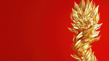 A stunning golden decorative element features twisting and swirling textures set against a bold red background, creating a striking and elegant visual. Perfect for capturing attention in creative projects.の素材