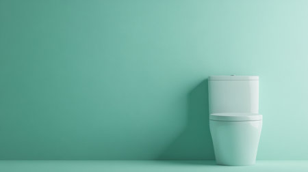 This image shows a modern toilet against a soft green wall, creating a serene atmosphere. Ideal for themes of bathroom design, cleanliness, and minimalism.の素材