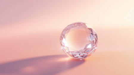 A close-up image of a beautiful faceted crystal sphere resting gently on a soft pink background, showcasing captivating light reflections and intricate details.の素材
