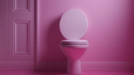 A striking and modern pink toilet placed against a vibrant wall, showcasing contemporary bathroom design. The image captures a blend of minimalism and elegance, creating a serene atmosphere.の素材