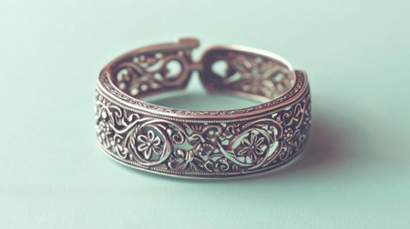 This stunning vintage silver bracelet showcases intricate floral patterns and detailed engraving, perfect for adding elegance to any outfit or occasion.の素材