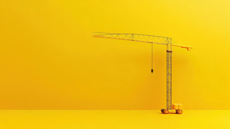 This image showcases a yellow crane against a vibrant yellow background, highlighting a minimalist design that represents construction and creativity.の素材