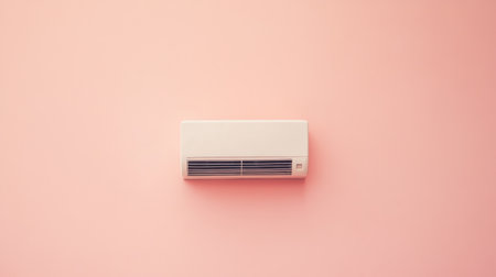 This image showcases a stylish air conditioning unit mounted on a soft pink wall, ideal for enhancing contemporary home or office environments.の素材