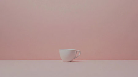 This image features a simple white cup placed on a soft pink background, creating a minimalist and stylish aesthetic ideal for modern designs.の素材