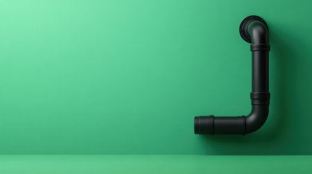 This image depicts a black pipe against a smooth green background, ideal for construction or industrial themes. Perfect for design projects needing clean lines.の素材