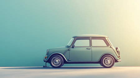 This image showcases a classic vintage car in a soft light setting, highlighting its unique design and aesthetic appeal. Ideal for automotive themes.の素材