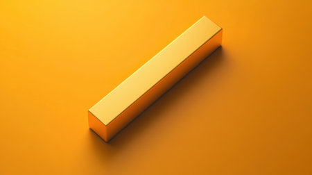 This image features a sleek golden rectangular block positioned on a vibrant yellow background. The smooth surface and soft shadow create a captivating visual ideal for design projects.の素材