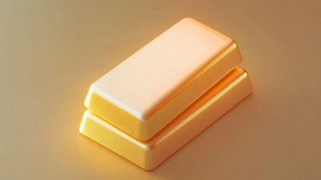 Explore a stunning image of two polished gold bars resting on a soft warm background, symbolizing wealth and luxury in a contemporary context.の素材