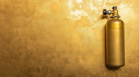 This image features a golden gas cylinder positioned against a beautifully textured gold background, showcasing industrial design and modern aesthetics.の素材