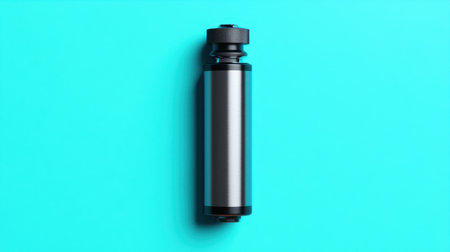 This image features a sleek stainless steel water bottle positioned against a vibrant blue background, showcasing modern design and hydration essentials for active lifestyles.の素材