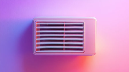 This image features a modern air conditioner showcased against a gradient background, highlighting its sleek design and functionality. Ideal for showcasing home comfort solutions.の素材