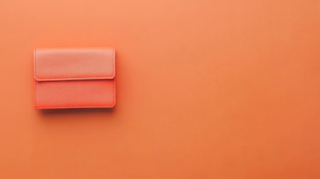 A sleek orange wallet placed on a smooth solid color background, perfect for showcasing fashion accessories in stylish, minimalist settings.の素材
