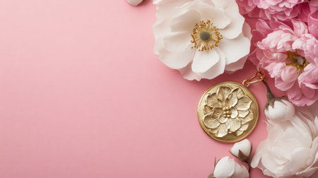 Capture the essence of elegance with this beautiful floral arrangement featuring a decorative pendant. Perfect for fashion and home dの素材