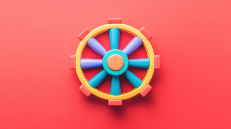 This vibrant image features a colorful toy steering wheel against a bright background, ideal for illustrating playful themes in children's learning and development.の素材