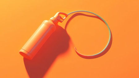 A striking orange spray bottle positioned against a matching orange backdrop, featuring a unique looping cord, ideal for product displays and creative projects.の素材