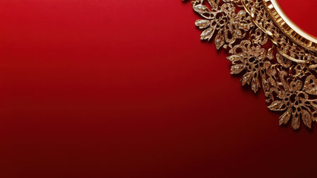 This stunning piece of gold jewelry rests against a bold red background, showcasing intricate craftsmanship and luxurious design, perfect for fashion lovers.の素材