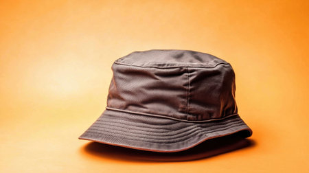 A stylish bucket hat rests on a vibrant orange background, perfect for showcasing fashion or outdoor themes in photography. Ideal for casual wear.の素材