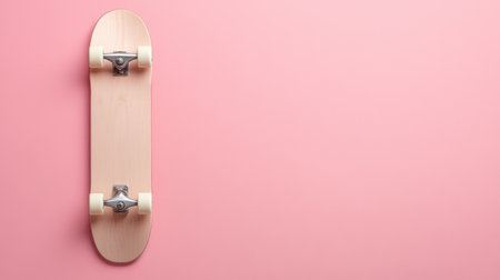 A visually striking skateboard rests on a soft pink background, exuding a modern and minimalistic style perfect for urban and youth themes. Ideal for creative projects.の素材