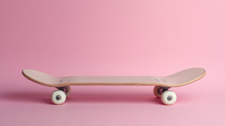 A minimalist skateboard rests elegantly on a soft pink backdrop, capturing the essence of urban lifestyle and youth culture in a playful visual aesthetic.の素材