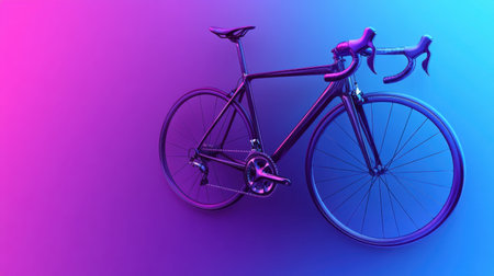 A vibrant and modern road bicycle stands against a striking gradient background of purple and blue, capturing the essence of speed and design.の素材