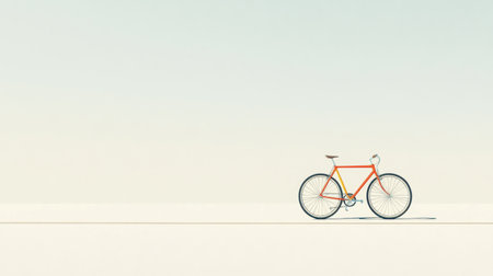 This image features a single orange bicycle positioned against a soft pastel background, evoking a sense of minimalism and tranquility perfect for creative projects.の素材