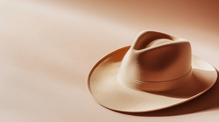 A minimalist and elegant beige hat displayed on a soft beige surface, highlighting gentle light and shadow to create a sophisticated atmosphere.の素材