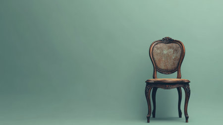This stylish vintage chair features ornate woodwork and a soft green background, perfect for enhancing any interior design or home decor project.の素材