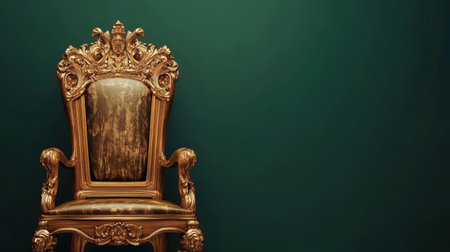 This image showcases an ornate vintage chair with intricate gold detailing set against a dark green background, reflecting elegance and classic style.の素材