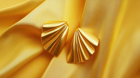 This stunning image features exquisite golden fabric draped elegantly, with unique pleated accents that enhance its luxurious appeal, perfect for design projects.の素材