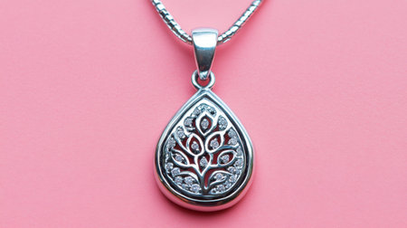 This exquisite silver teardrop pendant features an intricate floral design and sparkling crystals, creating a stylish statement piece perfect for any occasion.の素材