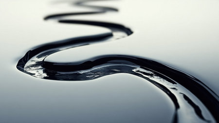 This image captures the serene flow of water with smooth curves and subtle reflections. An abstract representation of tranquility in nature, it evokes calmness.の素材