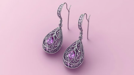 Discover these elegant vintage silver earrings featuring intricate designs, adorned with delicate pink gemstones, perfect for any occasion.の素材