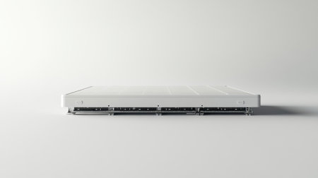 This image showcases a modern solar panel, symbolizing advanced technology in renewable energy solutions. It highlights the importance of sustainability and clean power production for a greener future. Ideal for projects focused on solar energy systems and eco-friendly initiatives.の素材