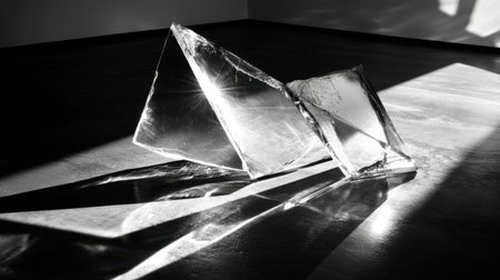 This striking monochrome image features abstract geometric shapes with light and shadow interplay on a floor surface, creating a captivating visual experience.の素材