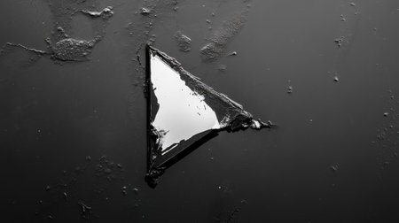 A striking monochrome image featuring a triangular reflection resting on a dark water surface, highlighting the beauty of shape and texture in nature.の素材