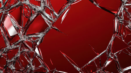 This image features a striking red background enhanced by shattered glass pieces, creating a bold and dynamic visual. Ideal for artistic projects.の素材