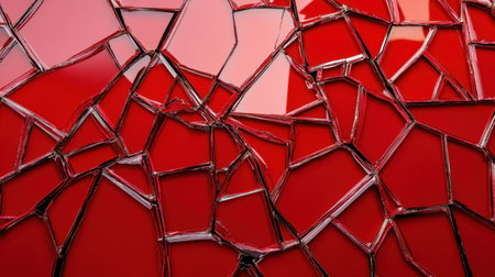 This visually striking image features an abstract red background with a cracked glass texture. Perfect for modern design, art projects, and creative expressions.の素材