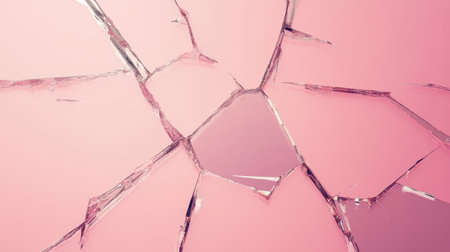 This abstract pink shattered glass background features intricate cracks and fractures, creating a modern and stylish visual for design projects and artistic applications.の素材