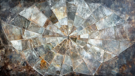 This captivating abstract art piece features a geometric design with a textured surface, showcasing earthy tones and dynamic shapes, ideal for modern decor.の素材