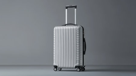 This sleek silver hard shell luggage features smooth wheels and a durable design, perfect for stylish travelers. Ideal for any journey or holiday adventure.の素材