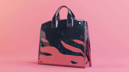 This captivating image features a stylish, shiny handbag against a vibrant pink background. The modern design emphasizes elegance and minimalism, perfect for fashion promotion.の素材