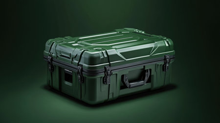 This sturdy green plastic case showcases exceptional durability and design, perfect for securely storing outdoor gear and equipment. Ideal for adventures.の素材