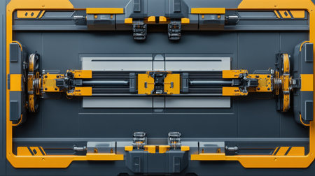 This image showcases an intricate close-up of advanced industrial machinery, featuring sophisticated mechanical components designed for high efficiency in modern manufacturing.の素材