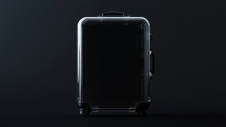 A transparent suitcase displayed against a dark background highlights its modern design and functionality, ideal for travel, storage, and organization.の素材