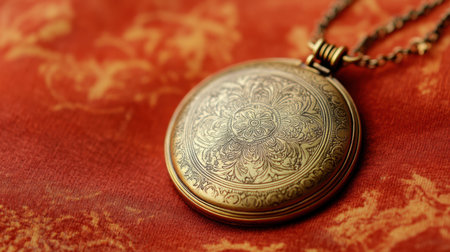 This captivating close-up features a beautifully engraved vintage pocket watch resting on an elegant orange background. The intricate design showcases the artistry and craftsmanship of timepieces. Perfect for themes of nostalgia and classic elegance.の素材